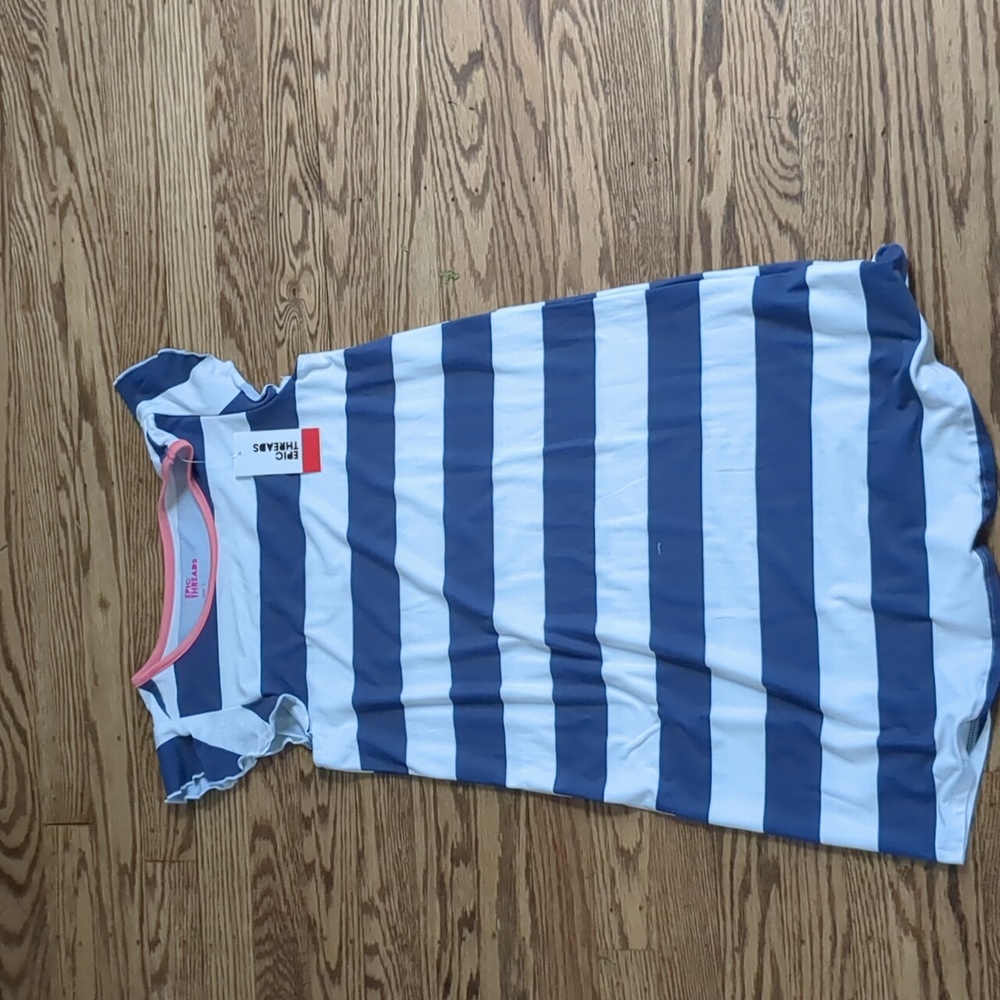 Blue and white striped dress
